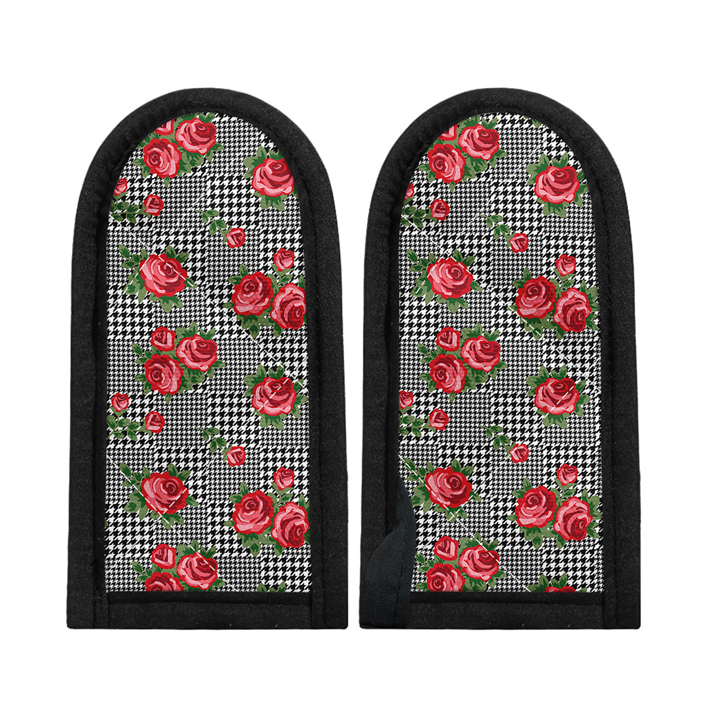 Red Roses Houndstooth Pattern Print Skillet Handle Cover