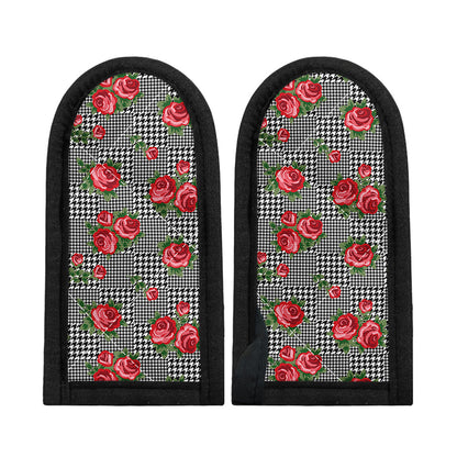 Red Roses Houndstooth Pattern Print Skillet Handle Cover