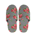 Red Roses Houndstooth Pattern Print Slippers