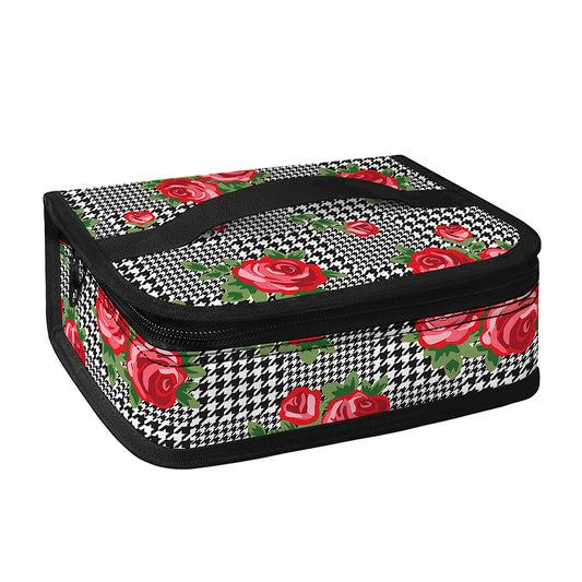 Red Roses Houndstooth Pattern Print Small Lunch Bag
