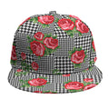 Red Roses Houndstooth Pattern Print Snapback Cap