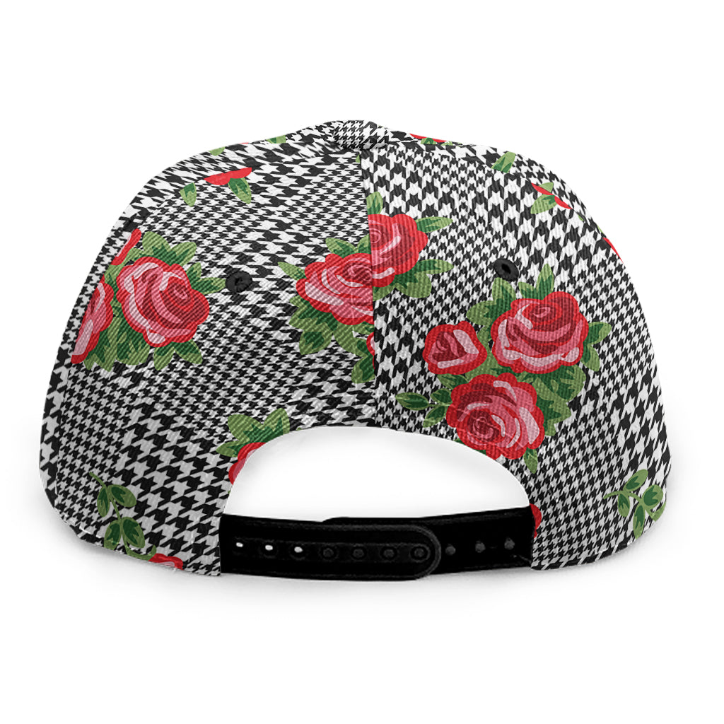 Red Roses Houndstooth Pattern Print Snapback Cap