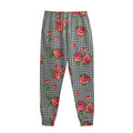 Red Roses Houndstooth Pattern Print Sweatpants
