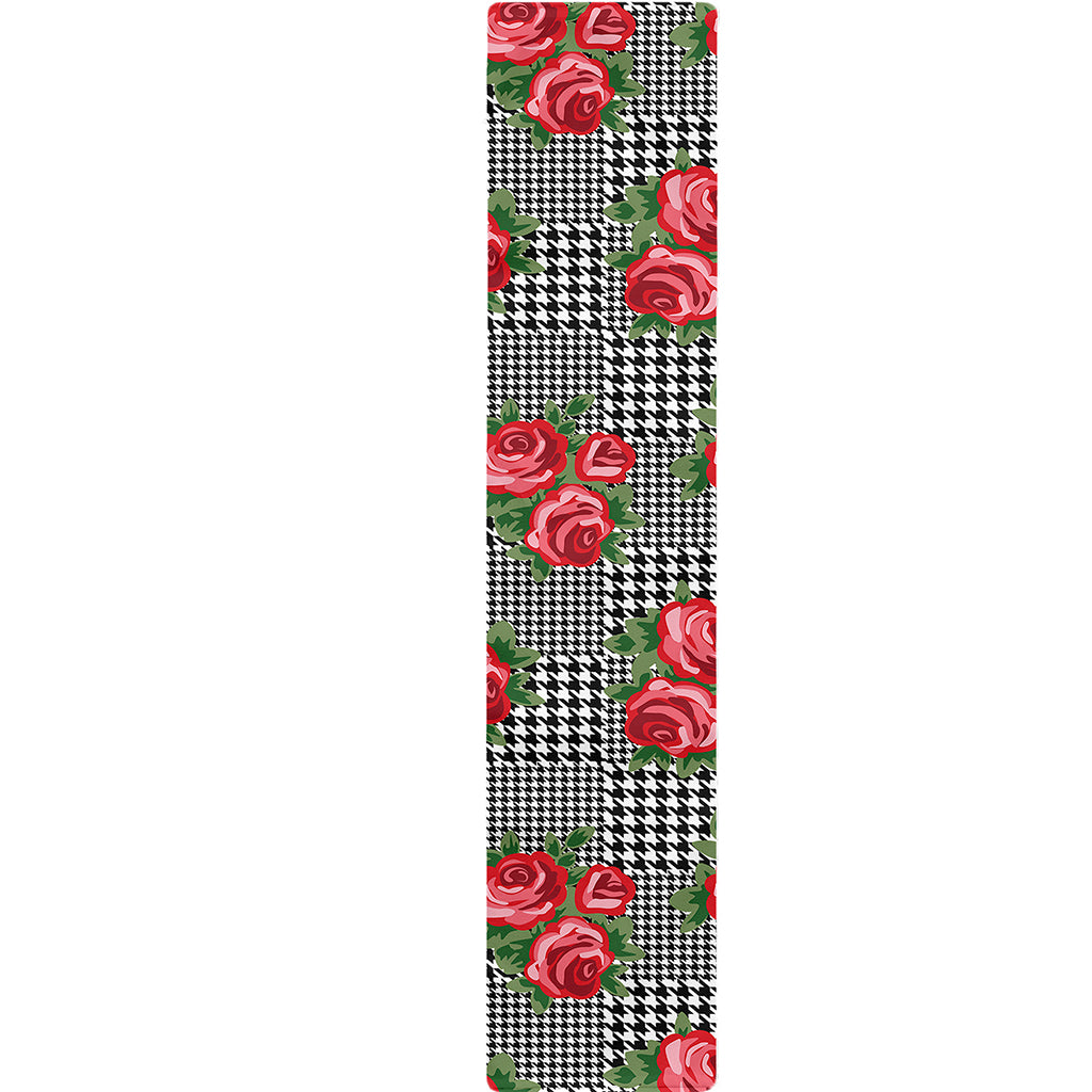Red Roses Houndstooth Pattern Print Table Runner