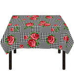 Red Roses Houndstooth Pattern Print Tablecloth