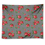 Red Roses Houndstooth Pattern Print Tapestry