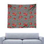 Red Roses Houndstooth Pattern Print Tapestry