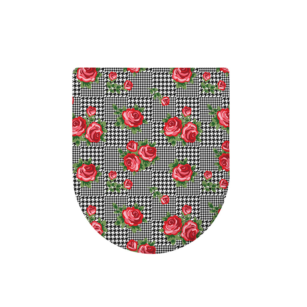 Red Roses Houndstooth Pattern Print Toilet Lid Cover
