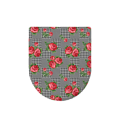 Red Roses Houndstooth Pattern Print Toilet Lid Cover