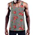 Red Roses Houndstooth Pattern Print Men's Workout Tank Top