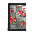 Red Roses Houndstooth Pattern Print Trifold Wallet