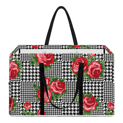 Red Roses Houndstooth Pattern Print Utility Tote Bag