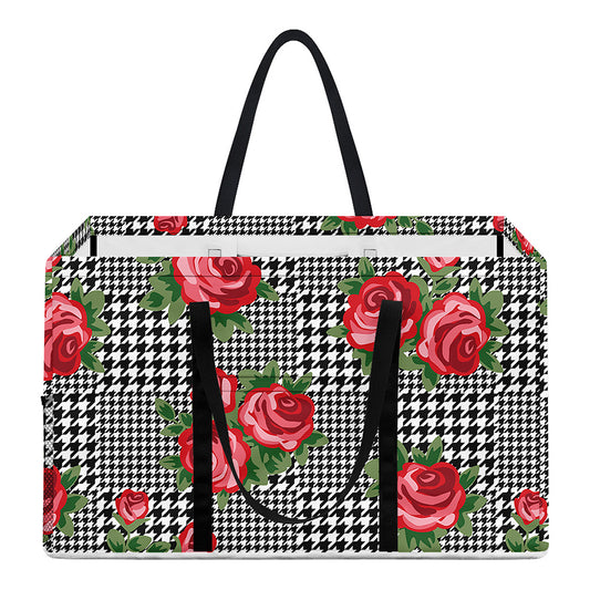 Red Roses Houndstooth Pattern Print Utility Tote Bag