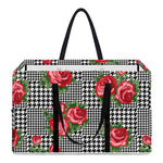 Red Roses Houndstooth Pattern Print Utility Tote Bag
