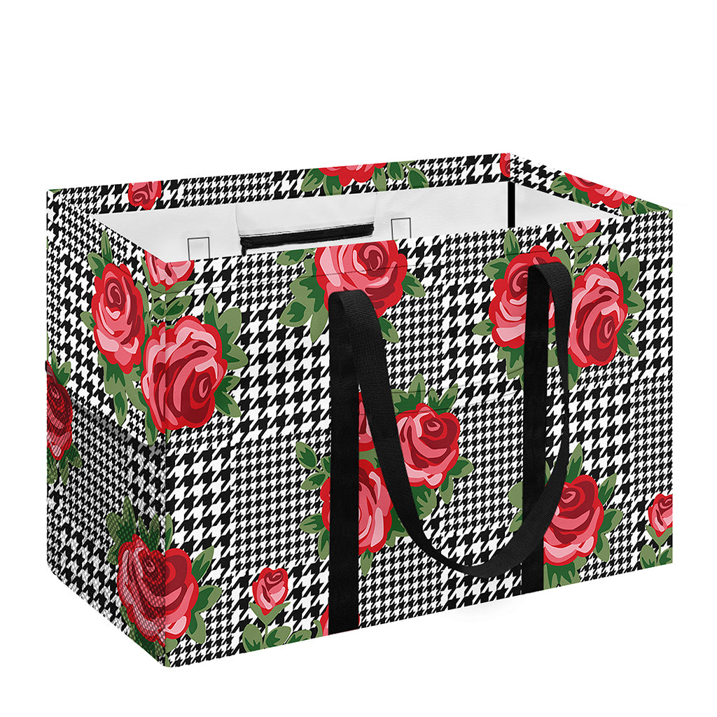 Red Roses Houndstooth Pattern Print Utility Tote Bag