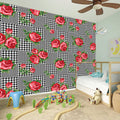 Red Roses Houndstooth Pattern Print Wall Sticker