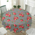 Red Roses Houndstooth Pattern Print Waterproof Round Tablecloth