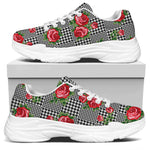 Red Roses Houndstooth Pattern Print White Chunky Shoes
