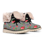 Red Roses Houndstooth Pattern Print Winter Boots