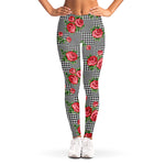 Red Roses Houndstooth Pattern Print Women's Leggings