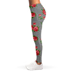 Red Roses Houndstooth Pattern Print Women's Leggings