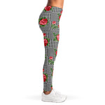 Red Roses Houndstooth Pattern Print Women's Leggings