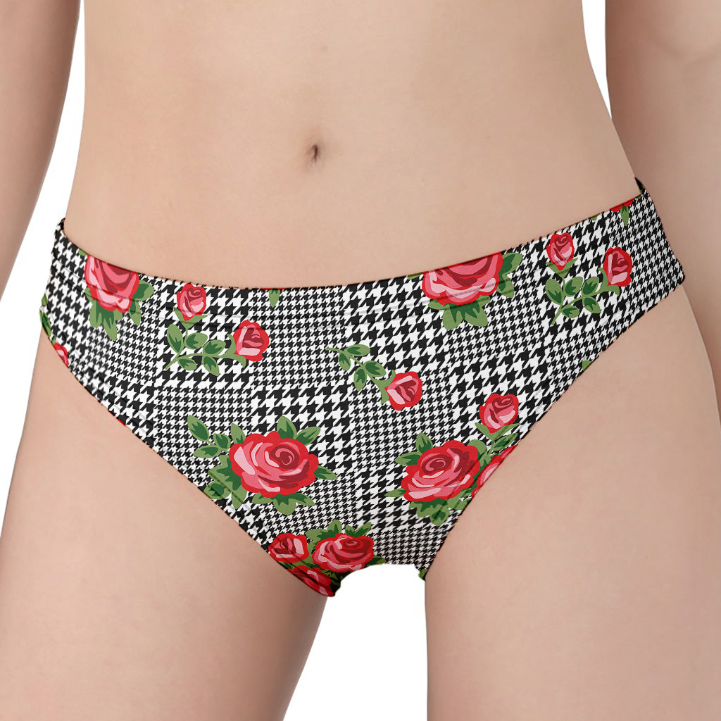 Red Roses Houndstooth Pattern Print Women's Panties