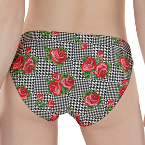 Red Roses Houndstooth Pattern Print Women's Panties