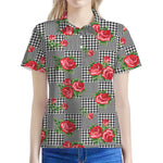 Red Roses Houndstooth Pattern Print Women's Polo Shirt