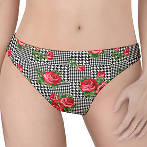 Red Roses Houndstooth Pattern Print Women's Thong