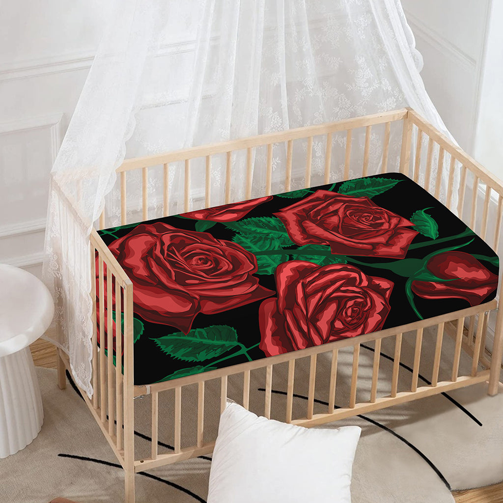 Red Roses Tattoo Print Baby Crib Sheet
