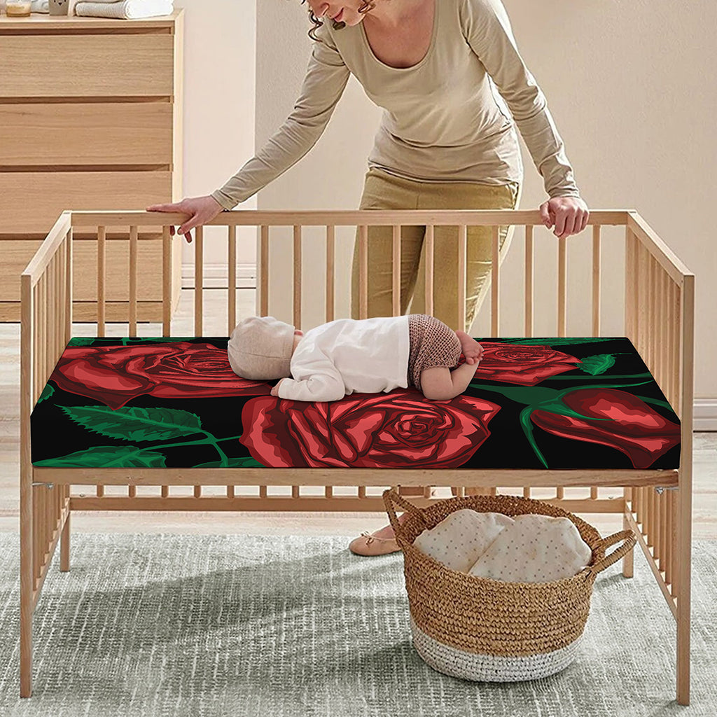 Red Roses Tattoo Print Baby Crib Sheet