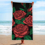 Red Roses Tattoo Print Beach Towel