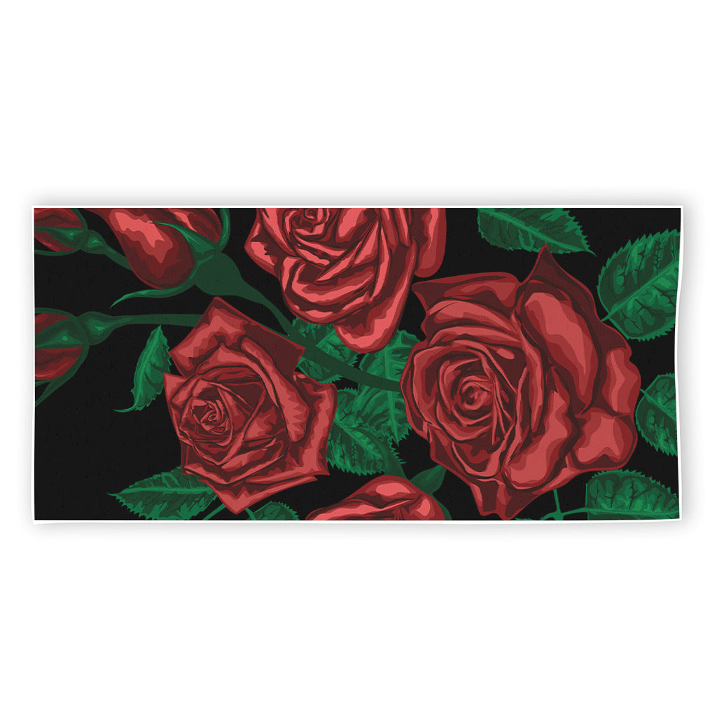 Red Roses Tattoo Print Beach Towel