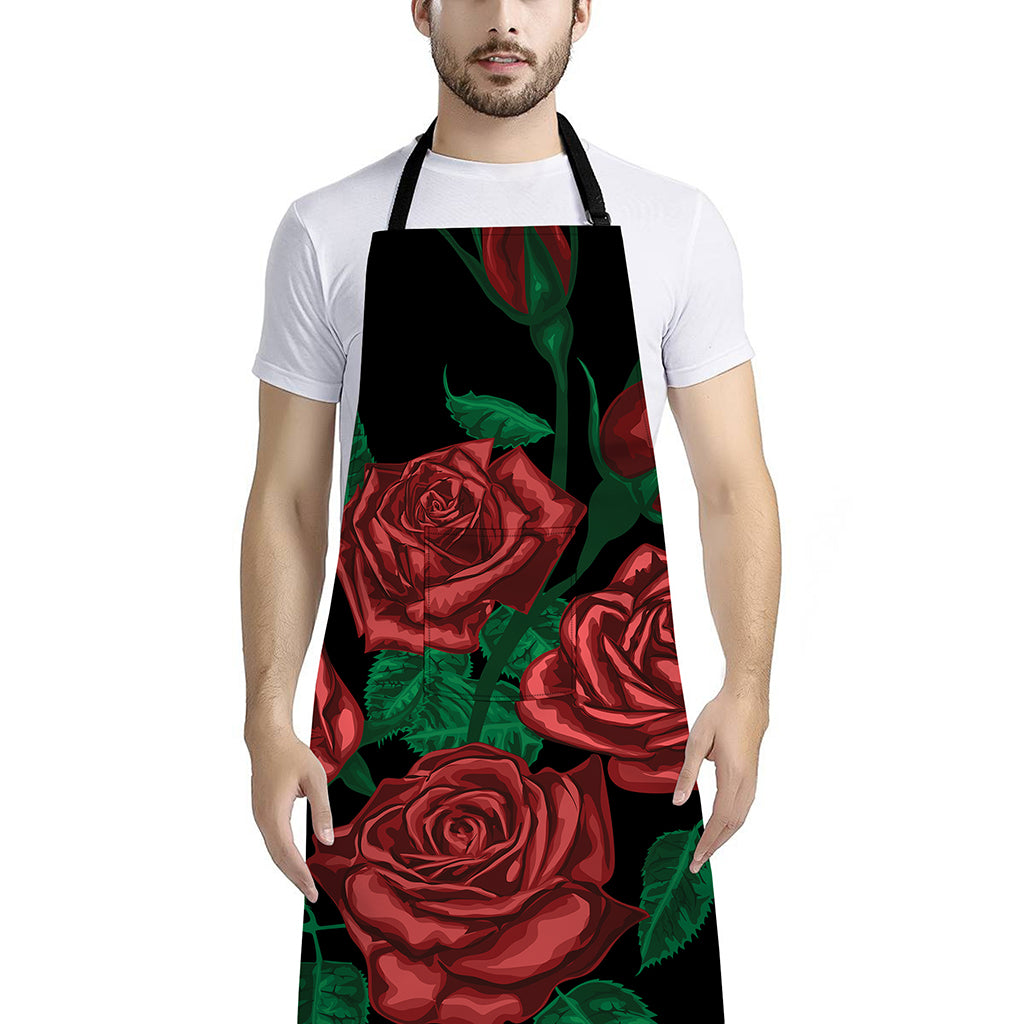 Red Roses Tattoo Print Bib Apron With Pocket
