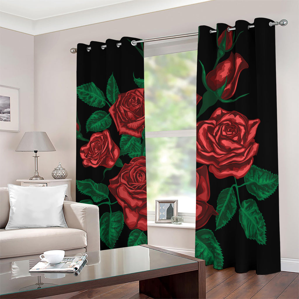 Red Roses Tattoo Print Blackout Grommet Curtains