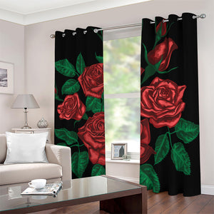 Red Roses Tattoo Print Blackout Grommet Curtains