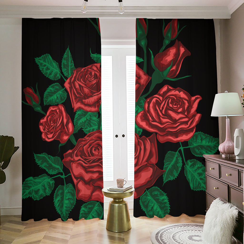 Red Roses Tattoo Print Blackout Pencil Pleat Curtains