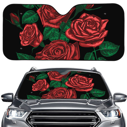 Red Roses Tattoo Print Car Windshield Sun Shade