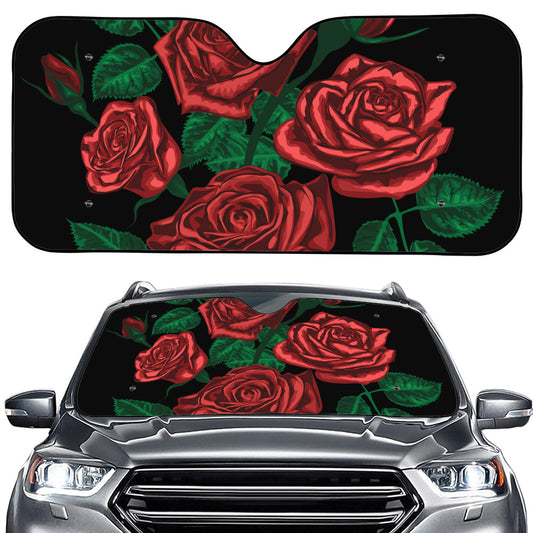 Red Roses Tattoo Print Car Windshield Sun Shade