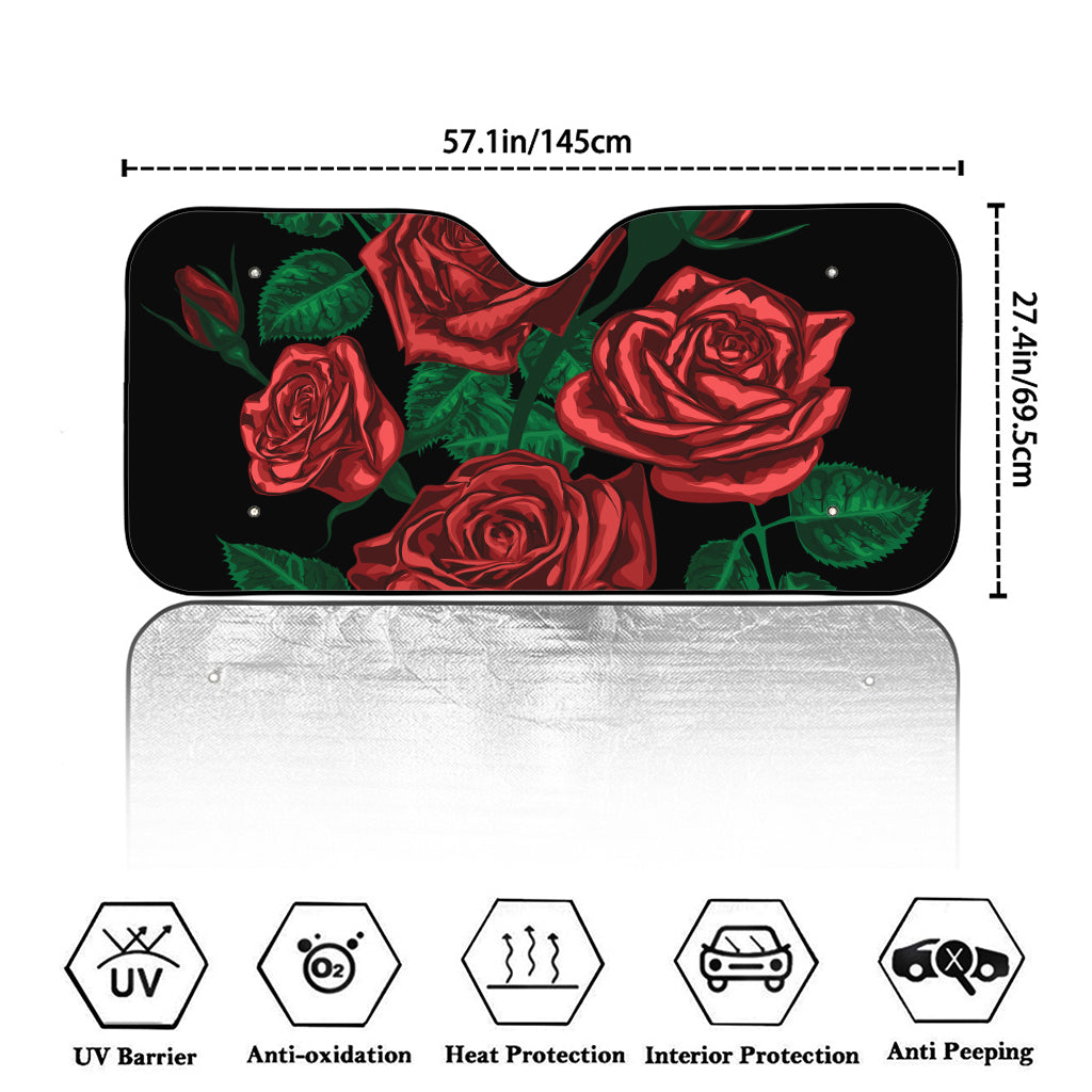 Red Roses Tattoo Print Car Windshield Sun Shade
