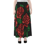 Red Roses Tattoo Print Chiffon Maxi Skirt