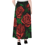 Red Roses Tattoo Print Chiffon Maxi Skirt