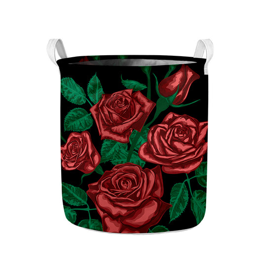 Red Roses Tattoo Print Collapsible Laundry Basket
