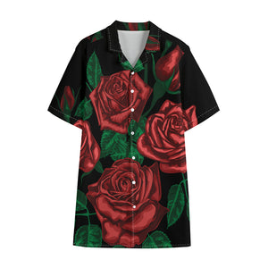 Red Roses Tattoo Print Cotton Hawaiian Shirt