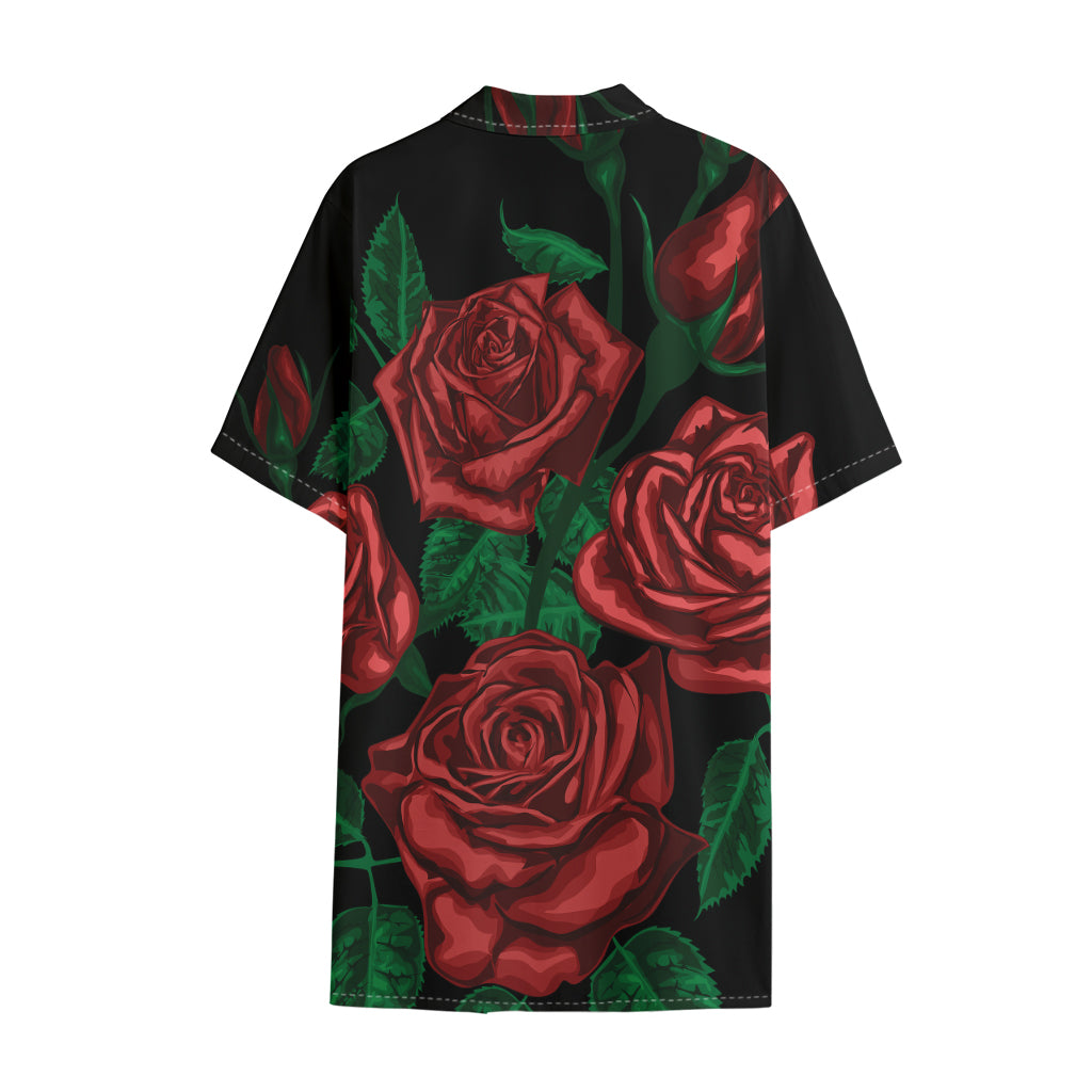 Red Roses Tattoo Print Cotton Hawaiian Shirt