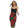 Red Roses Tattoo Print Cross Back Cami Dress