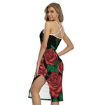 Red Roses Tattoo Print Cross Back Cami Dress