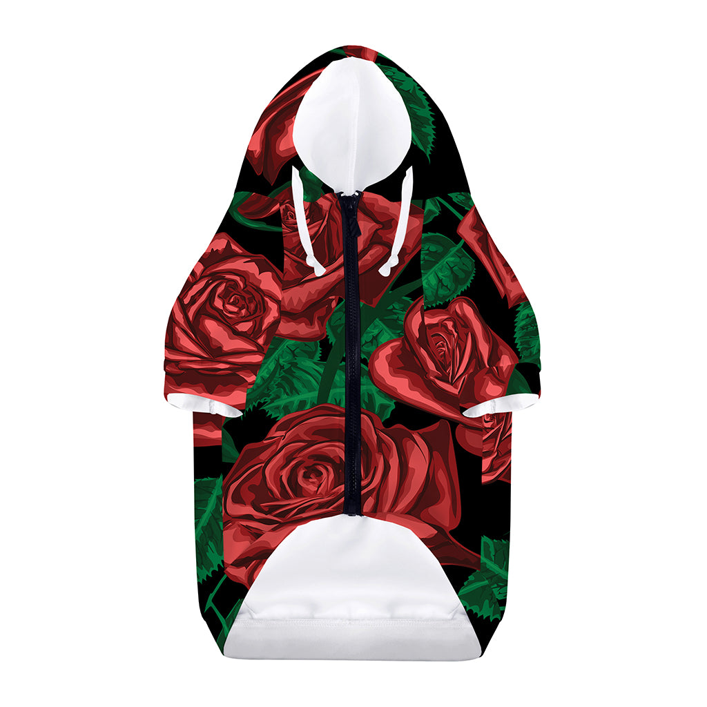 Red Roses Tattoo Print Dog Zip Up Hoodie