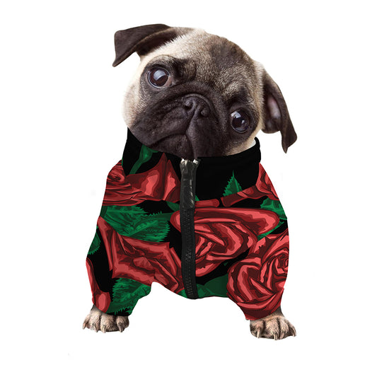 Red Roses Tattoo Print Dog Zip Up Jacket